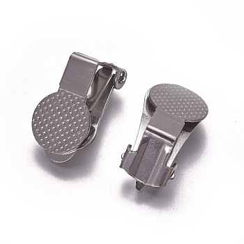 Stainless Steel Clip-on Earring Findings, with Round Flat Pad, Stainless Steel Color, 15.5x10x9mm