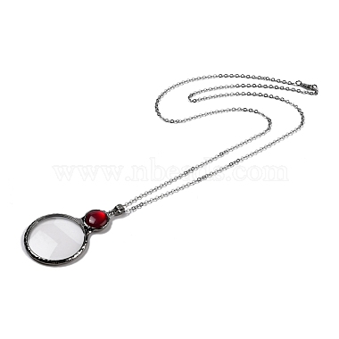 Flat Round Glass Magnifying Pendant Necklace for Women(NJEW-K125-01B-02)-2