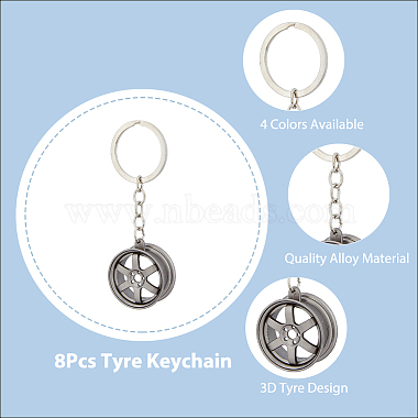 8Pcs 4 Colors Alloy Imitation Tyre Keychain(KEYC-DC0001-15)-3