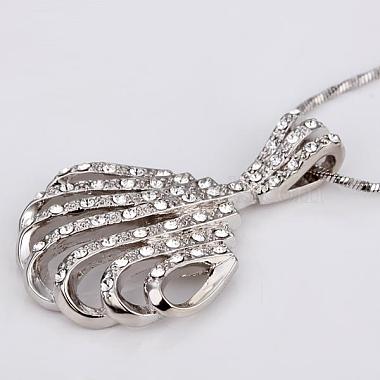 Real Platinum Plated Eco-Friendly Tin Alloy Czech Rhinestone Shell Pendant Necklaces(NJEW-BB09775)-4
