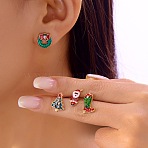 4Pcs Christmas Theme Alloy Enamel Stud Earrings, Mixed Shapes, Light Gold, 12~16x7~12mm(EJEW-B068-02KCGG-03)