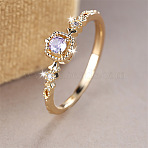 Brass Micro Pave Cubic Zirconia Finger Rings, Rectangle, Golden, Clear, US Size 7(17.3mm)(WG08FB0-01)