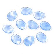 Transparent Spray Painted Glass Pendants, Frosted, Petal, Light Sky Blue, 15x20x4mm, Hole: 1.4mm(GLAA-Q089-001A-003)