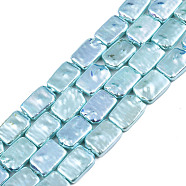 ABS Plastic Imitation Pearl Beads Strands, AB Color Plated, Rectangle, Medium Turquoise, 26x15x4~4.5mm, Hole: 1mm, about 26pcs/strand, 15.35 inch(39cm)(KY-N015-07-A03)