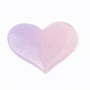 Resin Cabochons, with Glitter Powder, Imitation Jelly Style, Two Tone, Heart, Pink, 30.5x36x3mm(CRES-N016-32C)