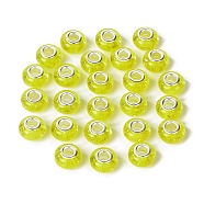Rondelle Resin European Beads, Large Hole Beads, with Glitter Powder and Platinum Tone Brass Double Cores, Yellow, 13.5x8mm, Hole: 5mm(RPDL-A001-01-05)