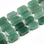 Natural Green Aventurine Beads Strands, with Seed Beads, Rectangle, 11~13.5x7.5~10x4~5.5mm, Hole: 0.9mm, seed beads: 3x3x2, hole: 0.8mm, about 28pcs/strand, 15.55''(39.5cm)(G-T138-19)