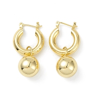 Brass Round Ball Dangle Hoop Earrings for Women, Real 18K Gold Plated, 39mm, Pin: 0.8mm(EJEW-G347-04G)