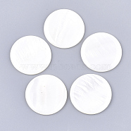 Freshwater Shell Cabochons, with Transparent Clear Epoxy Resin, Flat Round, Creamy White, 30~30.5x3~4mm(SHEL-T012-14A)