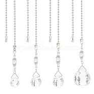 Electorplated Glass Ceiling Fan Pull Chain Extenders, with 304 Stainless Steel Ball Chains, Round with Teardrop Suncatchers, Stainless Steel Color, 365~386mm, 4 style, 1pc/style, 4pcs/set(FIND-AB00025)