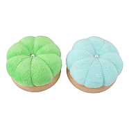 2Pcs 2 Colors Velvet Pin Cushion, Pumpkin Sewing Pin Cushions, with Wood Base, for Needlework, Mixed Color, 68~72x69~72x37~38.5mm, 1pc/color(DIY-DC0002-02)