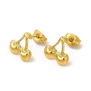 Ion Plating(IP) 304 Stainless Steel Stud Earrings for Women, Cherry, Real 18K Gold Plated, 11x11mm, Pin: 0.8mm(EJEW-I281-40G)