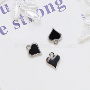 Opaque Resin Pendants, Heart Charms, with Platinum Tone Alloy Findings, Black, 12x10mm(INS-PW0001-10F-02)
