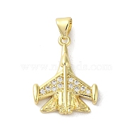 Rack Plating Brass Micro Pave Cubic Zirconia Pendants, Airplane, Long-Lasting Plated, Cadmium Free & Lead Free, Real 18K Gold Plated, 21.5x16.5x4mm, Hole: 4x3mm(KK-C052-04A-G)