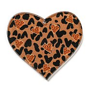 Valentine's Day Acrylic Pendants, Heart, Brown, 37x39.5x2.5mm, Hole: 1.6mm(OACR-A026-03D)