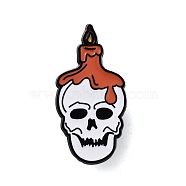 Halloween Theme Black Alloy Brooches, Enamel Pins, Skull, 20x15.5x1.5mm(JEWB-U002-04A)