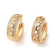 Rack Plating Brass Micro Pave Clear Cubic Zirconia Hoop Earrings for Women, Cadmium Free & Lead Free, Long-Lasting Plated, Chain-Shaped, Real 18K Gold Plated, 17x6mm(EJEW-G394-04A-G)