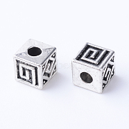 Tibetan Style Alloy Spacer Beads, Cube, Cadmium Free & Lead Free, Antique Silver, 5.5x5.5x5.5mm, Hole: 2mm, about 1210pcs/1000g(TIBE-Q063-77AS-RS)