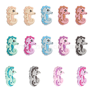 14Pcs 7 Colors Food Grade Eco-Friendly Silicone Beads, Chewing Beads For Teethers, DIY Nursing Necklaces Making, Sea Horse, Mixed Color, 35x21x9.5mm, Hole: 2mm, 2pcs/color(SIL-CA0002-29)