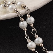 Handmade Glass Beaded Chains for Necklaces Bracelets Making, with Iron Beads and Brass Eye Pin, Unwelded, White, 39.3 inch(AJEW-JB00166-01)