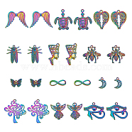 PandaHall Elite 24Pcs 12 Style Plated Alloy Pendants, Mixed Shapes, Rainbow Color, 2pcs/style(PALLOY-PH0001-85)