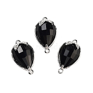 Natural Obsidian Faceted Teardrop Connector Charms, Brass Strawberry Links, Platinum, 20x11.5x5mm, Hole: 1.2mm(G-B081-03P-01)