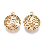 Brass Pendants, Hollow, Nickel Free, Flat Round, Real 18K Gold Plated, 21x17.5x8mm, Hole: 1.2mm(KK-S356-395-NF)