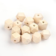 Unfinished Wood Beads, Natural Wooden Beads, Faceted Polygon, Lead Free, Moccasin, 12x12x12mm, Hole: 2~3mm(WOOD-S650-82-LF)