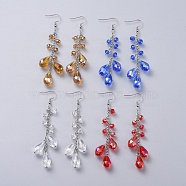 teardrop, Glass Dangle Earrings, with 316 Surgical Stainless Steel Earring Hooks, Iron and Brass Findings, Platinum, Mixed Color, 88mm, Pin: 0.6mm(EJEW-JE03506)