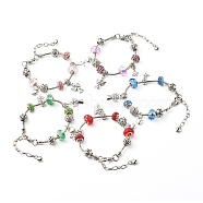 Heart & Butterfly & Angel Charm European Bracelet for Teen Girl Women Gift, Brass & Polymer Clay Rhinestone & Glass European Beads Bracelet, Mixed Color, 8-1/8 inch(20.5cm)(BJEW-JB06842)