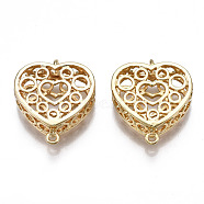 Brass Link Connectors, Heart with Hollow, Nickel Free, Real 18K Gold Plated, 19.5x16.5x6mm, Hole: 1.4mm(KK-S356-411-NF)
