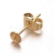 Ion Plating(IP) 304 Stainless Steel Stud Earring Findings, For Half Drilled Beads, Golden, 4mm, Pin: 0.5~0.6mm(STAS-F075-40)