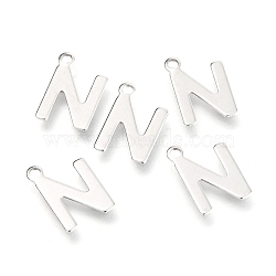 201 Stainless Steel Charms, Alphabet, Letter.N, 12x8.2x0.6mm, Hole: 1.4mm(X-STAS-C021-06P-N)