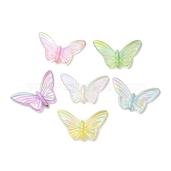 UV Plating Transparent Acrylic Beads, Iridescent, Butterfly, Mixed Color, 27x45x6mm, Hole: 1.5mm(X-MACR-K351-08)