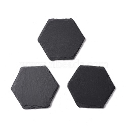 Natural Black Stone Cup Mat, Rough Edge Coaster, with Sponge Pad, Hexagon, 92~93x105~106x7~7.5mm(AJEW-G036-05)