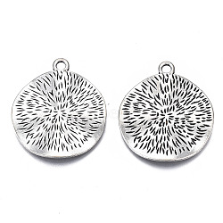 Tibetan Style Alloy Pendants, Cadmium Free & Lead Free, Textured, Flat Round, Antique Silver, 34x30x2mm, Hole: 2.5mm, about 300pcs/1000g(TIBEP-N008-129)