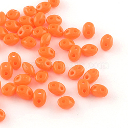 2-Hole Seed Beads, Czech Glass Beads, Dark Orange, 5x3.5x3mm, Hole: 0.5mm, about 260pcs/20g(X-GLAA-R159-93120)