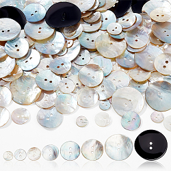 160Pcs 8 Styles 2-Hole Flat Round Mother of Pearl Buttons, Akoya Shell Button, Mixed Color, 9~30x1~2mm, Hole: 1.5~2mm, 20pcs/style(SHEL-GA0001-18)