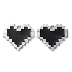 Alloy Enamel Pendants, Lead Free & Cadmium Free, Platinum, Heart Charm, Black, 21x22.5x2mm, Hole: 2mm(FIND-Z014-07P)