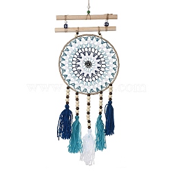 Round Woven Net/Web with Feather Pendant Decoration, Tassel Wall Hanging Decoration, for Home Bedroom Car Ornaments Birthday Gift, Mixed Color, 679~725x200x17~20mm(HJEW-H062-01A-03)