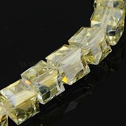 Electorplated Glass Beads, Rainbow Plated, Faceted, Cube, Champagne Yellow, 10~11x10~11x10~11mm, Hole: 1mm(EGLA-E006-2S)