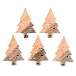 Transparent Resin & Walnut Wood Pendants, with Foil, Christmas Tree with Round, Dark Salmon, 40x28x3mm, Hole: 2mm(RESI-S389-030A-B04)