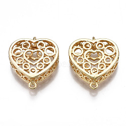 Brass Link Connectors, Heart with Hollow, Nickel Free, Real 18K Gold Plated, 19.5x16.5x6mm, Hole: 1.4mm(KK-S356-411-NF)