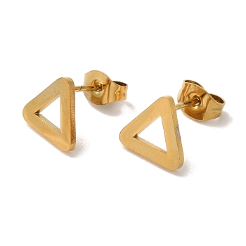 Vacuum Plating 304 Stainless Steel Stud Earrings, Hollow Triangle, Golden, 8x9mm