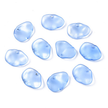 Transparent Spray Painted Glass Pendants, Frosted, Petal, Light Sky Blue, 15x20x4mm, Hole: 1.4mm