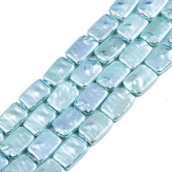 ABS Plastic Imitation Pearl Beads Strands, AB Color Plated, Rectangle, Medium Turquoise, 26x15x4~4.5mm, Hole: 1mm, about 26pcs/strand, 15.35 inch(39cm)