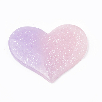 Resin Cabochons, with Glitter Powder, Imitation Jelly Style, Two Tone, Heart, Pink, 30.5x36x3mm