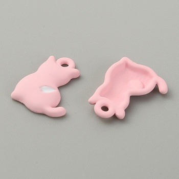 Spray Printed Alloy Pendants, Cat Charm, Pink, 15.5x11.5x2.5mm, Hole: 1.5mm