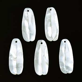 Natural White Shell Pendants, Petaline, 26~28x10~11x2~5mm, Hole: 1mm