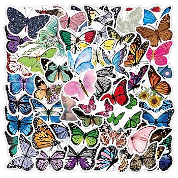 50Pcs PVC Cartoon Stickers, Self-adhesive Waterproof Decals, for Suitcase, Skateboard, Refrigerator, Helmet, Computer, Mobile Phone Shell, Butterfly, 50~80mm